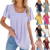 Frühlings- und Sommer-Damen-T-Shirt Einfarbig Eckiger Ausschnitt Plissee Kurzarm Lockeres T-Shirt Top EMA
