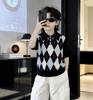 Kids Classic Argyle Knit Polo Shirt Short Sleeve Sweater Old Money Unisex Baby Fashion Casual Top