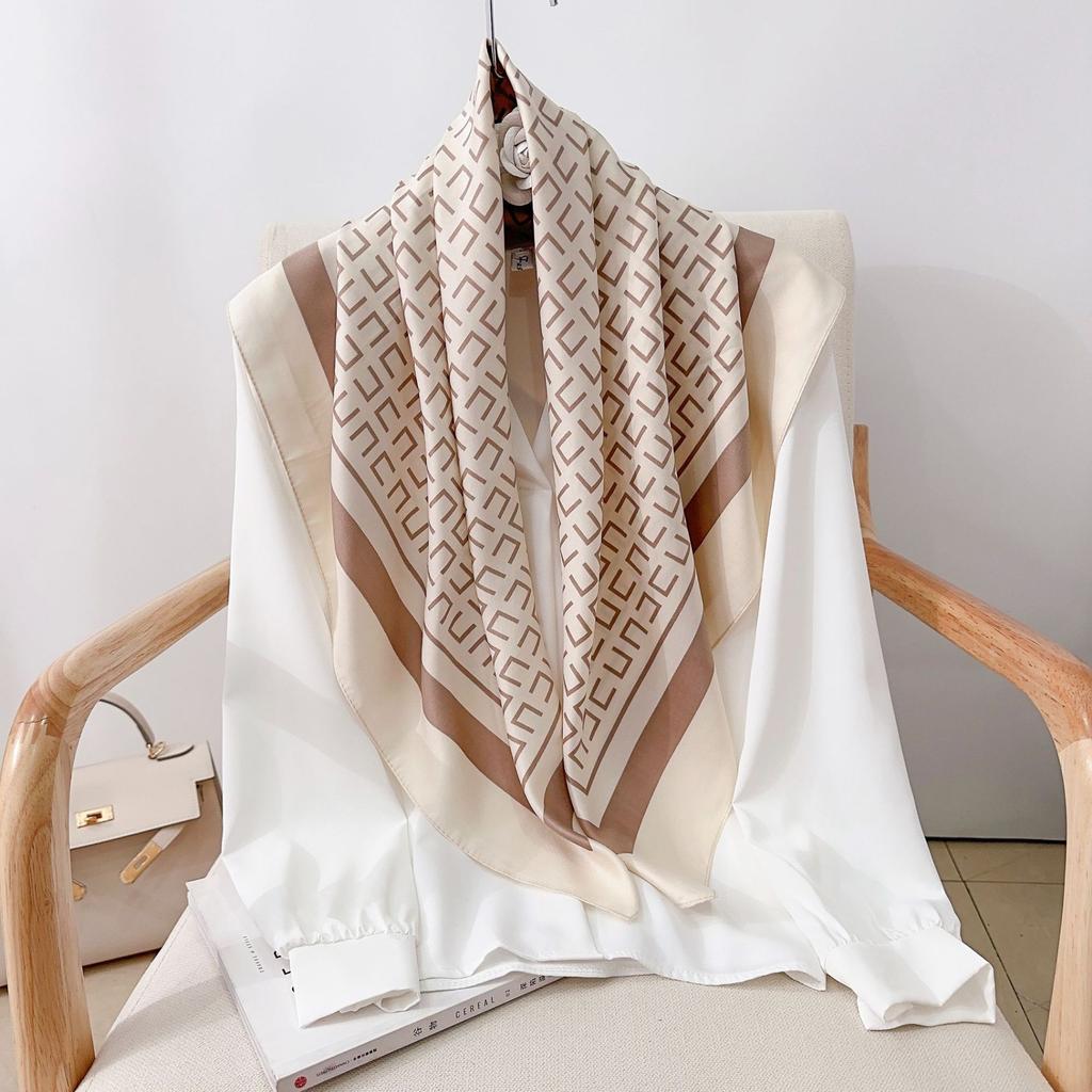90CM Four Seasons Square Large Square Scarf Luxury Decorative Shirt Professional Headscarf Hairband Sunscreen Headscarf