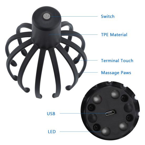 Electric Octopus Head Massager Rechargeable Scalp Massager with Three Vibration Modes Deep Scalp Massage Claws for Head Knees Relaxation
