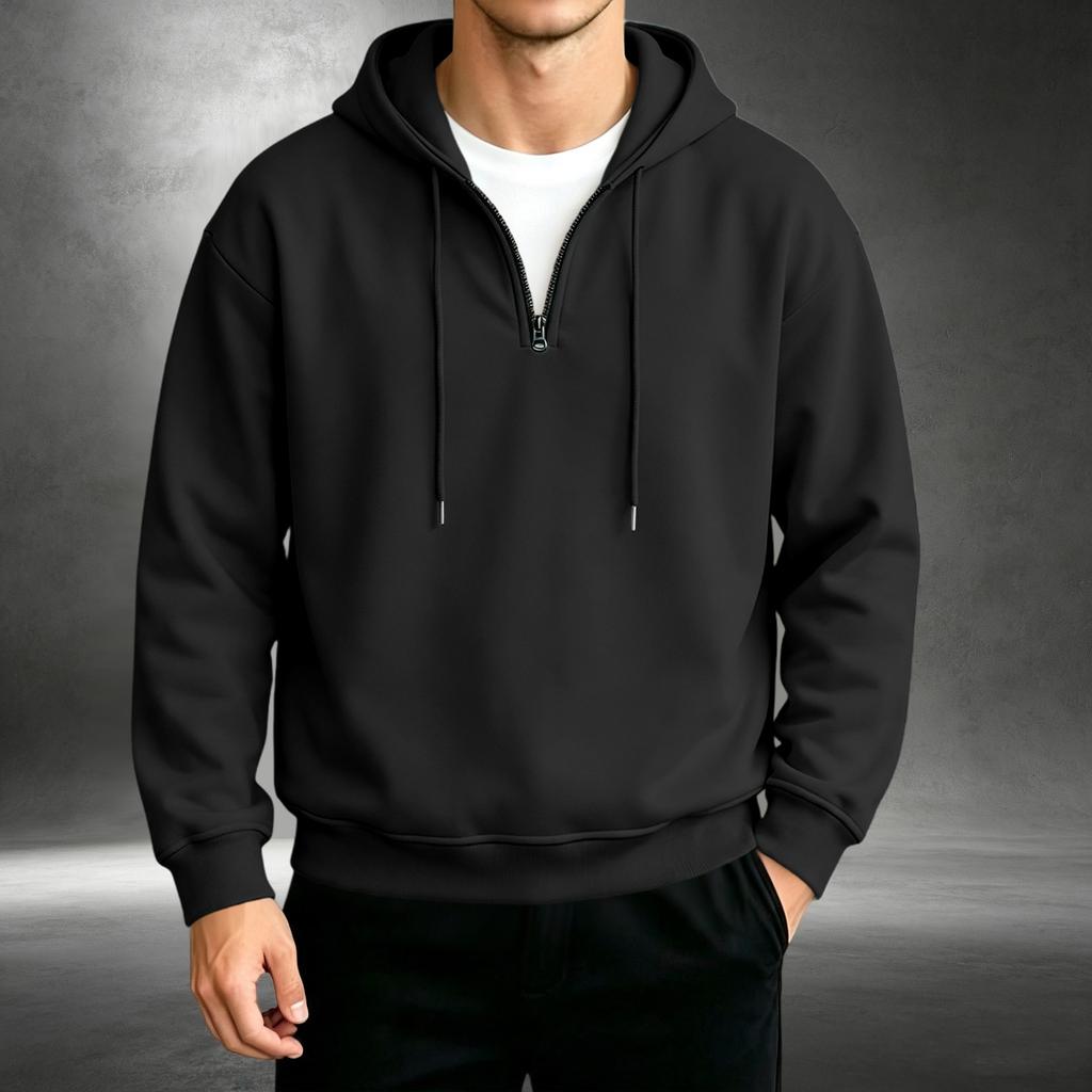 Men's Casual Quarter-Zip Hooded Sweatshirt for Everyday Wear
