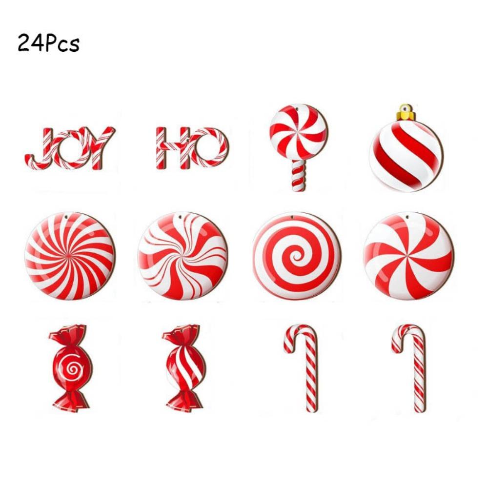 12/24Pcs New Wooden Christmas Tree Decoration Candy Cane DIY Candy Cane Decoration Red Hanging Xmas Pendant Christmas