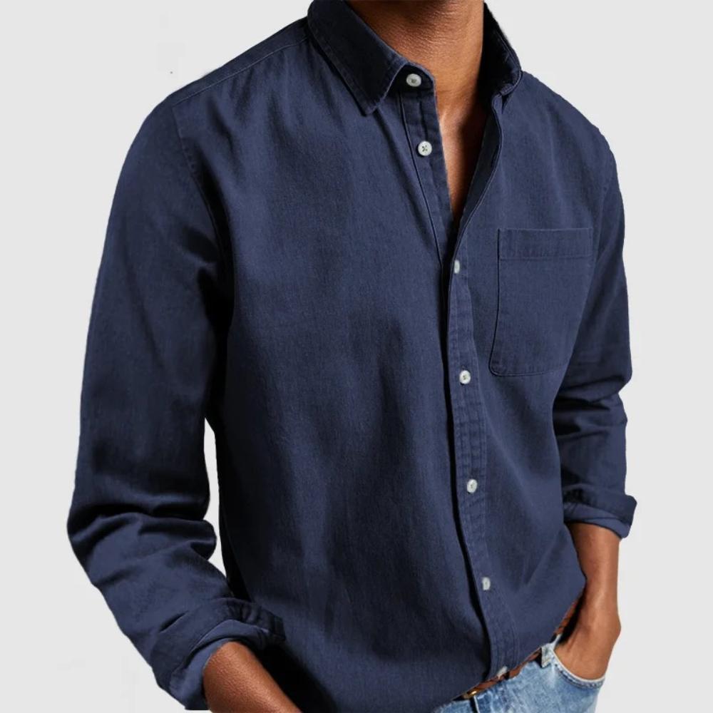 Male Basic Casual Shirts Solid Color Long Sleeve Pocket Design Button Cardigan Spring Autumn Turn-down Collar Men's Tops
