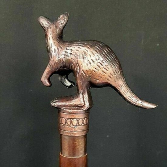 Brass Antique Rabbit Shape Designer Head Handle Style Walking Stick Cane Red Wood Two Fold Unique Handle Cane Gift