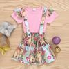 Girls Fly Sleeve Rabbit Print Top Straps Dress Easter Outfits Set 2pcs