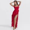 2024 Summer Elegant Sexy Ruffle Patchwork Slit Dress