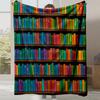 1Pc Monet-Inspired Bookshelf Print Plush Blanket - Thick All-Season Soft Bedspread With Multicolor Book Pattern (Monet'S Library