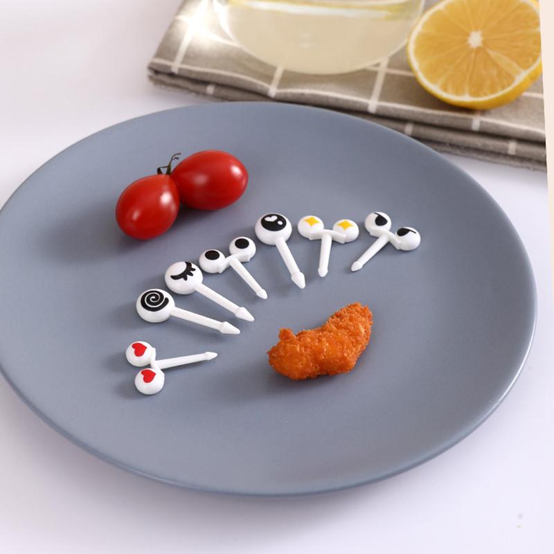 10 Teile/schachtel Auge Obst Gabel Food Grade Kunststoff Mini Cartoon Kinder Kuchen Obst Zahnstocher Bento Mittagessen Bento Zubehör Party Decor