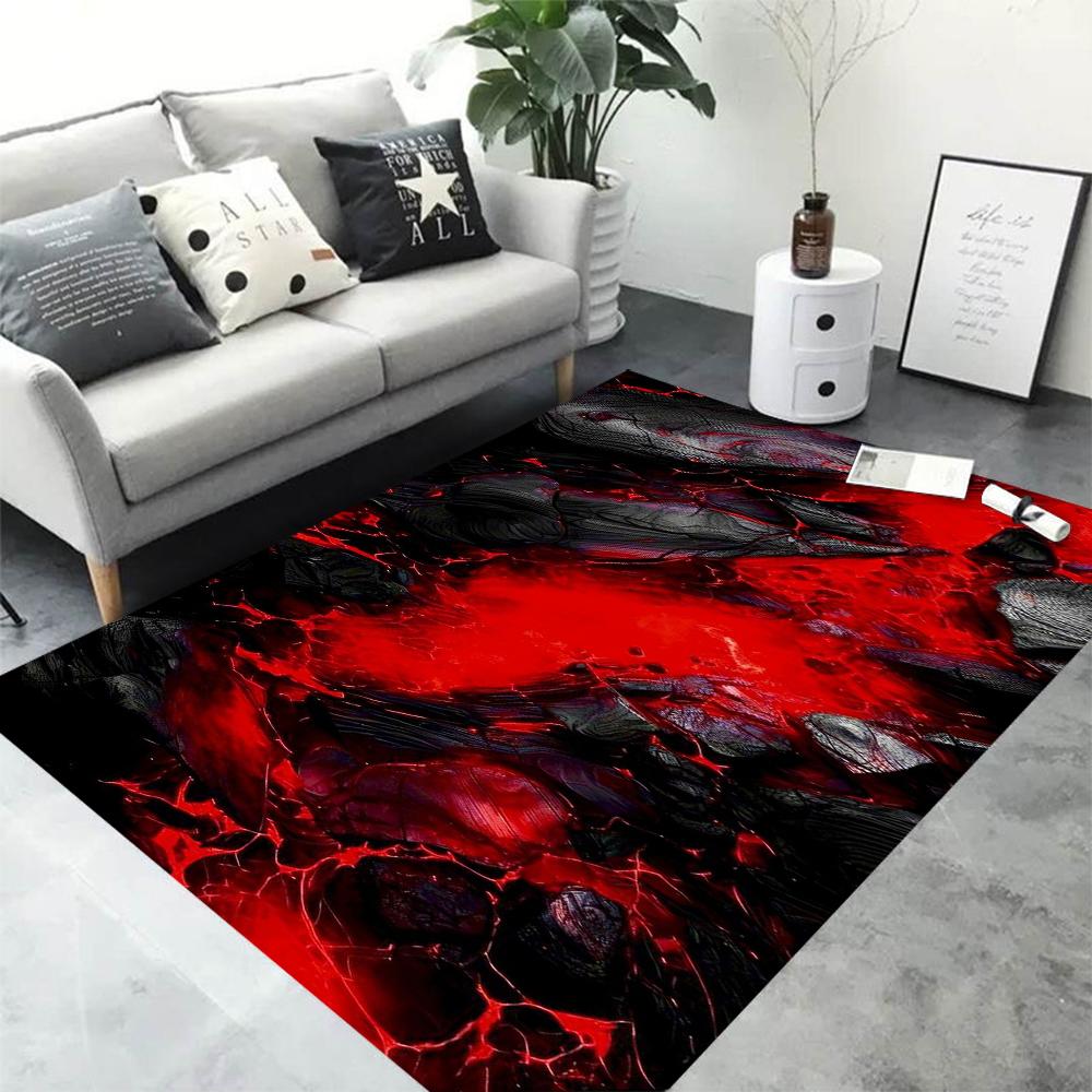 Tapis 3D Lave Magma Volcan pour Décor de Chambre Tapis de Grand Espace pour Salon Tapis de Sol Antidérapant de Chevet Paillasson d'Entrée de Maison
