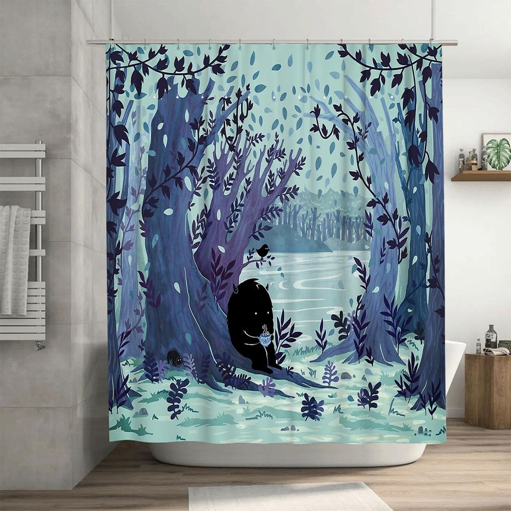 Waldhirsch Duschvorhang Waldtier Natur Badezimmer Dekorationsset Vintage Rustikal Wohnkultur Wandteppich Wandbehang