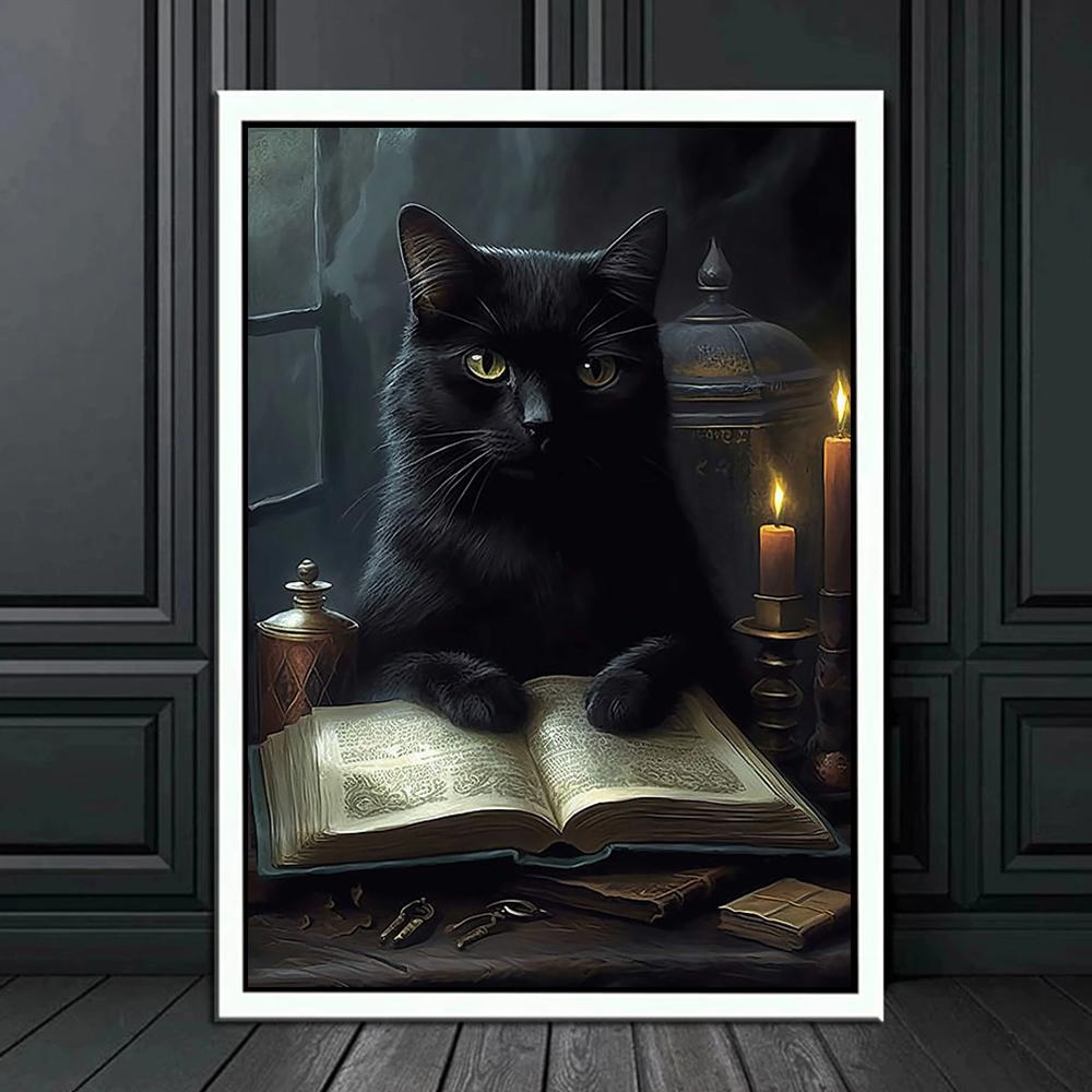 Dark Academy Art Wall Poster Victoria Crow Witch Ghost Black Cat Halloween Background Decoration Gothic Image Printing Holiday Gifts Canvas Painting