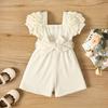 Zomer Kleine Vierkante Hals Pofmouw Jumpsuit Shorts Voor Baby's En Jonge Meisjes