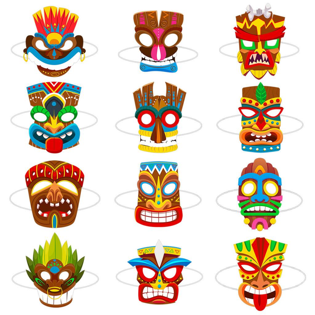Hawaiian Party Mask Set With Paper Totem Masks For Cosplay And Themed Events