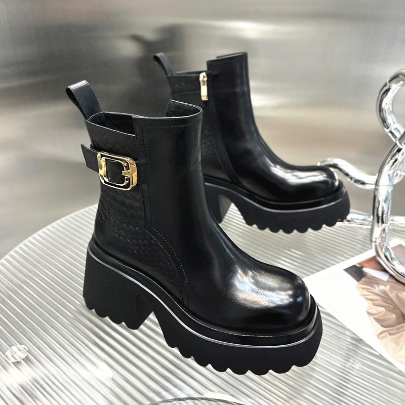 Dámské kotníkové boty na vysokém podpatku podzimní a zimní nové sametové silná podrážka vysoký podpatek mírně prodlužující výšku Martin boots