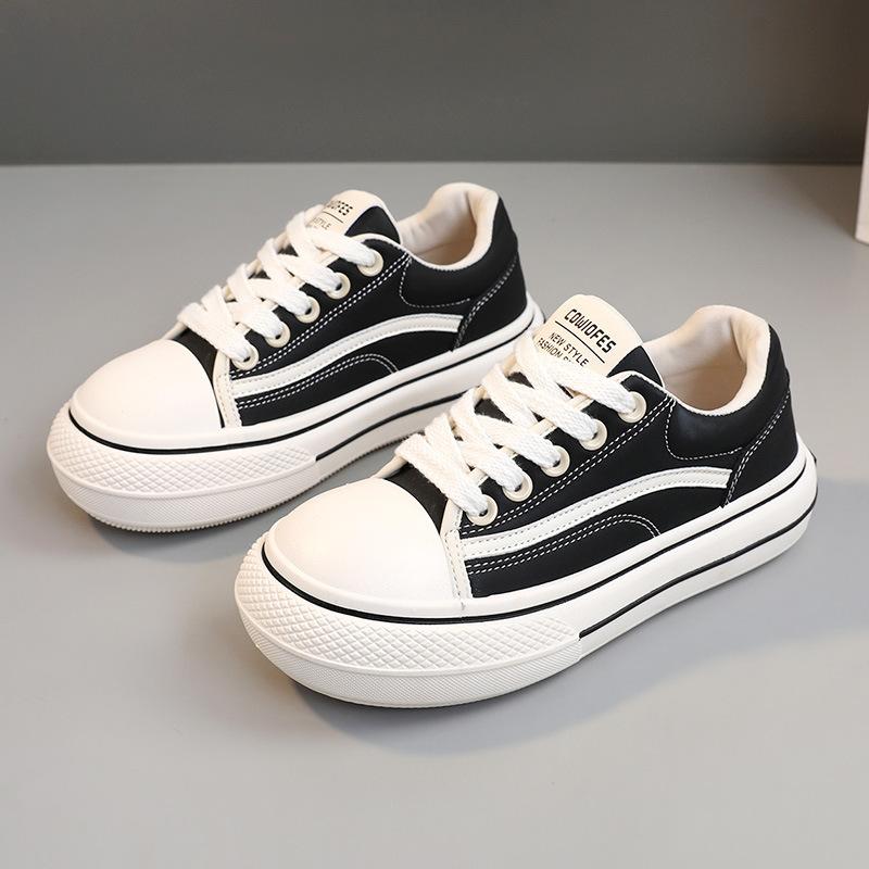New Women's Shoes 2025 Spring Round Head Platform Sneakers Summer Casual Canvas Board Shoes Wear-resistant Student Women's Shoes