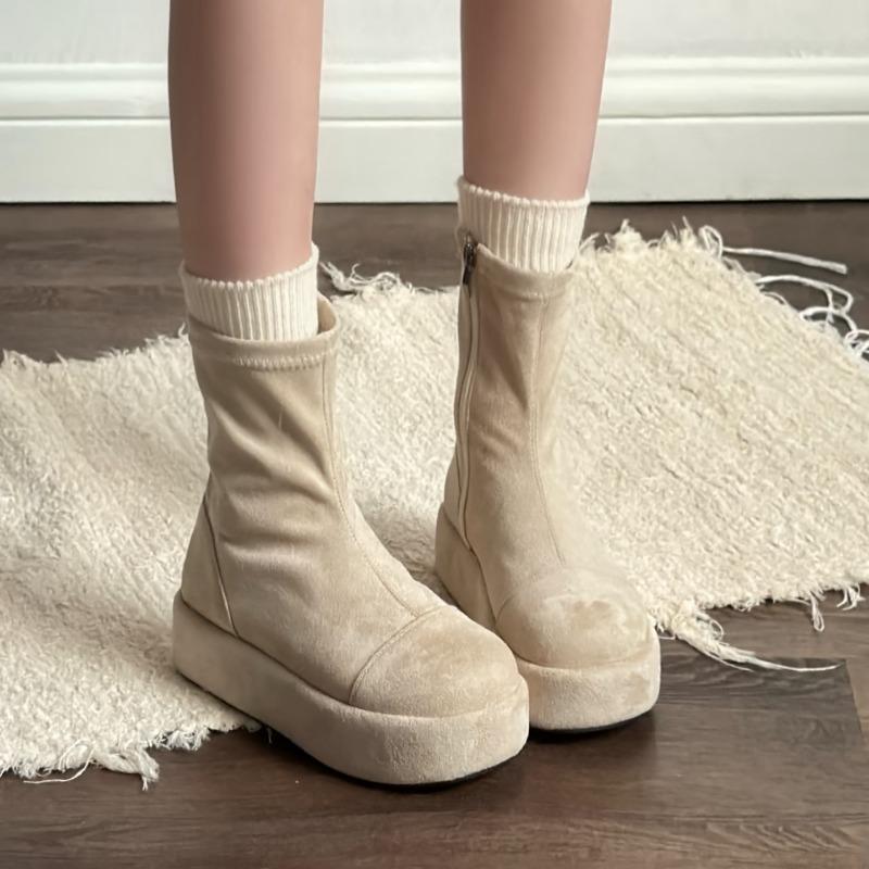 Platform Thick Bottom Women Ankle Boots Autumn Winter Women's Shoes Female Round Toe Height Increase  Short Booties