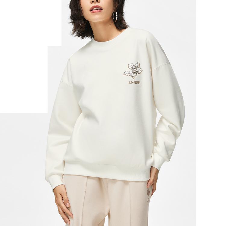 Li Ning China Culture Collection Letter Print Crew Neck Pullover Casual Versatile Fleece Lined Long Sleeved Sweatshirt AWDT762-4