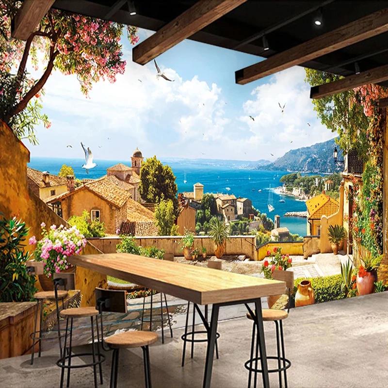 3d Wallpaper European Retro Small Town Landscape Large Mural Cafe Restaurant Bar Wall Mural For Wall