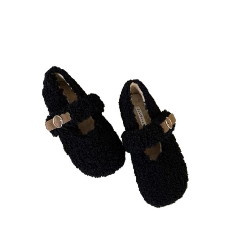 Fashion Women's Shoes 2024 Mary Janes Women's Flats Daily Casual Flat Women Shallow Buckle Strap Round Toe Soft Bottom Warm Shoes Female