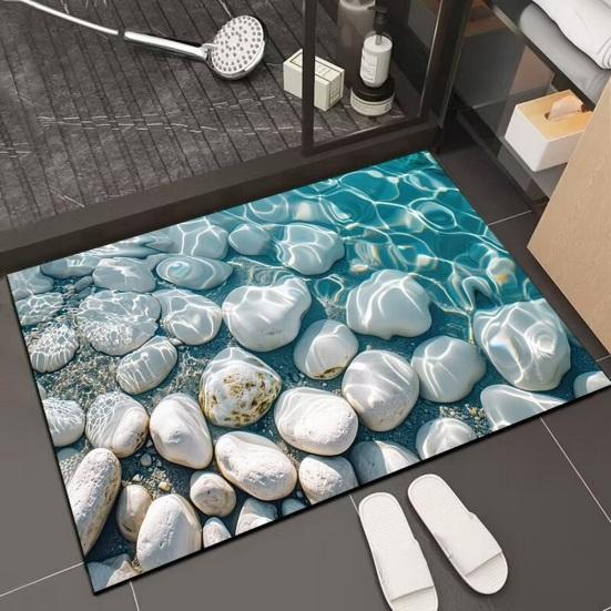 Floor Mat Anti-Slip Bathroom Mat with Rough Surface Rubber Dot Backing Soft Touch Diatom Mud Quick Drying Drainage Holes Bathroom Mat