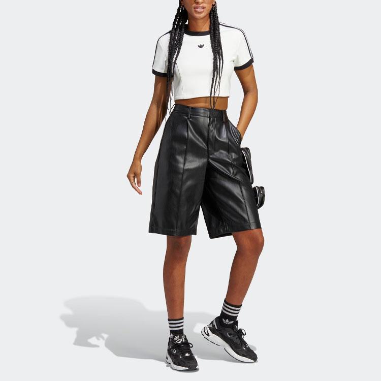 adidas Originals Striped Color Block Logo Cropped Short Sleeve T-Shirt Women Tops White IB4547