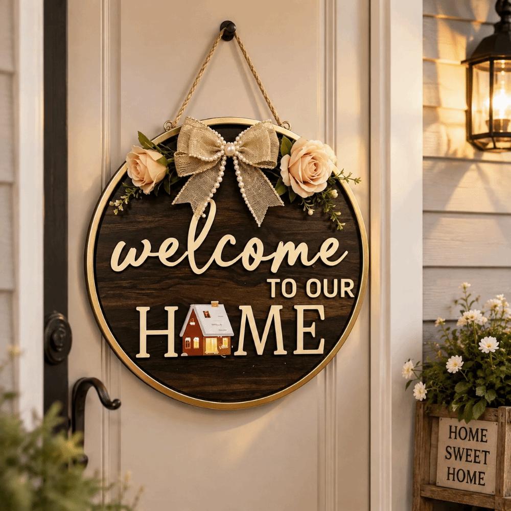 2D Flat Welcome Sign Flower Hanging Decoration Personalized Wall Art Outdoor Decor