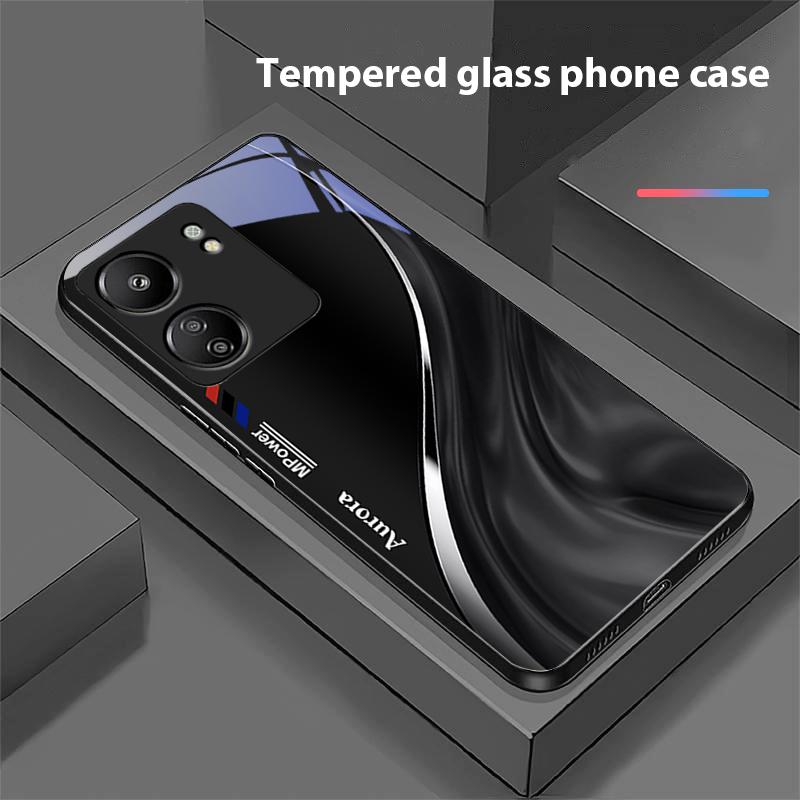 Wasserflussmuster für Xiaomi Redmi 13C Note13 12 Pro Plus 5G Note 9 13T Pro POCO X6 F5 F6 Schwarze Handyhülle aus gehärtetem Glas