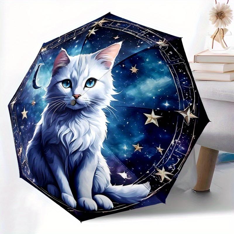 1pc Starry Cat Design Cartoon Umbrella, Portable 3-Fold Compact Umbrella, Suitable for Camping, Hiking and Travel, Ideal Easter Birthday Gift for Fami