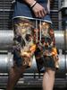 3D Digital Printed Flame Skull Pattern Men's Beach Shorts, Summer Casual Vacation Style Men's Bottoms, Men's Cargo Pants