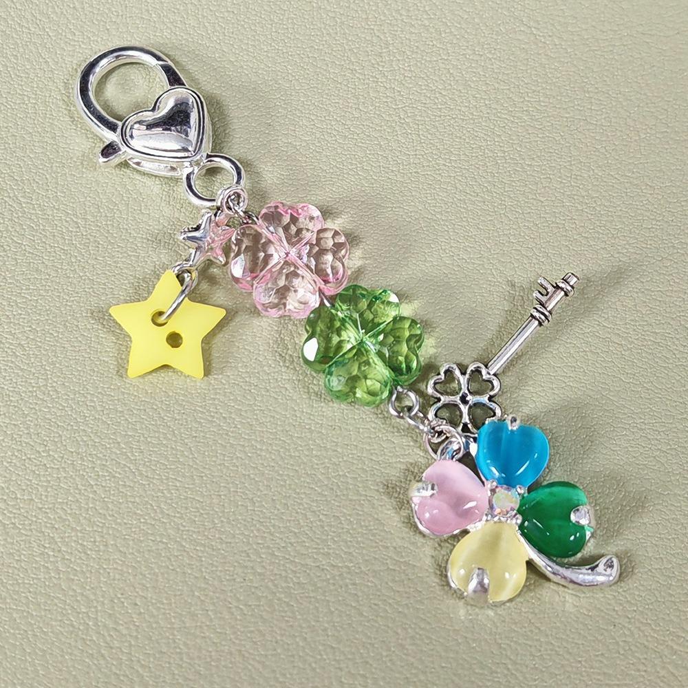 Colorful Keyring Beaded Phone Chain Y2K Trendy Leaf Clovers Pendant Women Girls