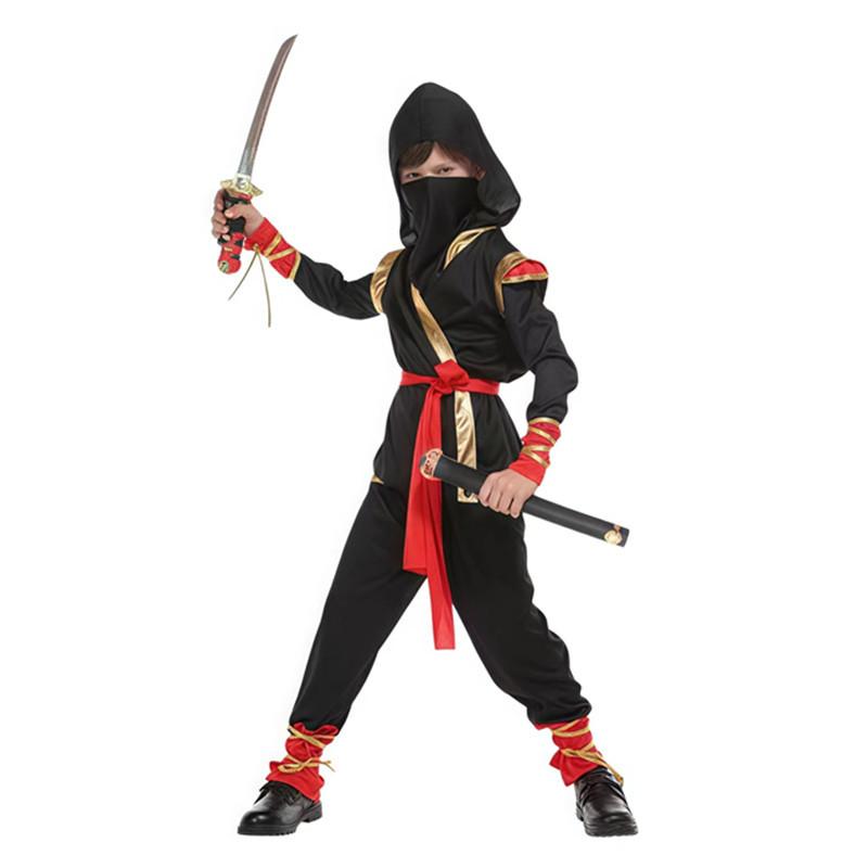 Karneval Jungen Kinder Ninja Kostüm Rollenspiel Attentäter Samurai Krieger Anzug mit Kapuze Kinder Halloween mit Ninja Schwert Verkleidung
