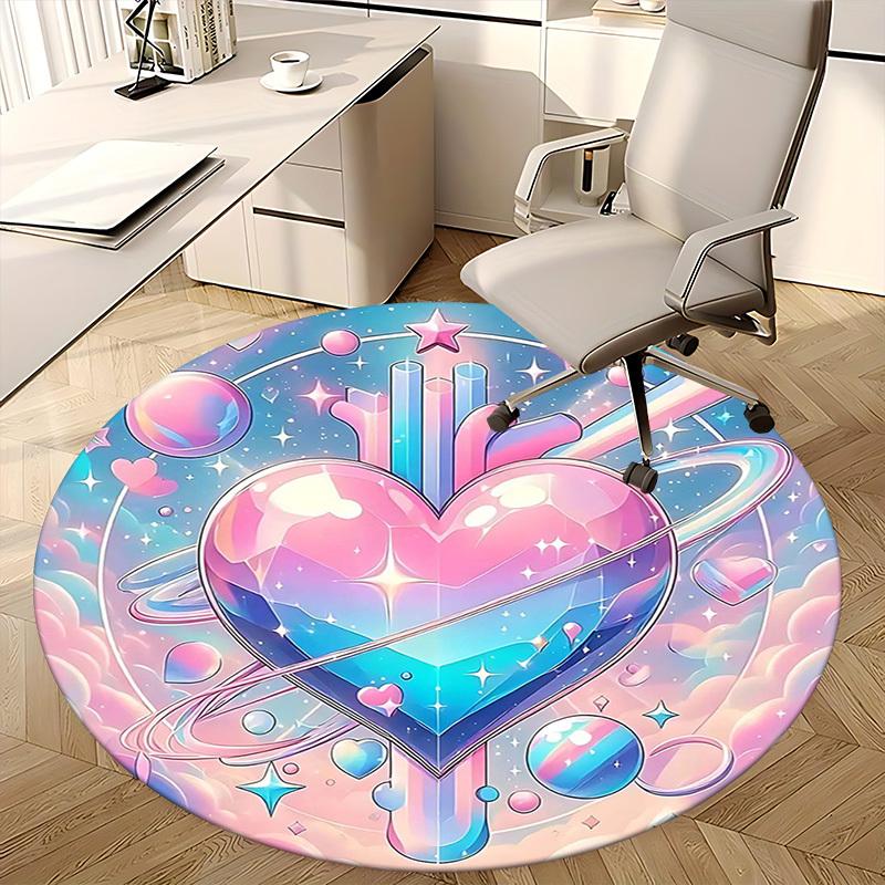 1 Stück Mädchenhaftes Galaxie-Herz Runder Teppich Bürostuhlmatte, Anime-Design, Festivalgeschenk, Universell für Heimdekoration, Wohnzimmer, Schlafzimmer