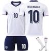 Anglia Bellingham Tricou Fotbal Copii Alb Respirabil Uscare Rapidă Tricou Antrenament Meci Tineret Îmbrăcăminte Sportivă pentru Copii