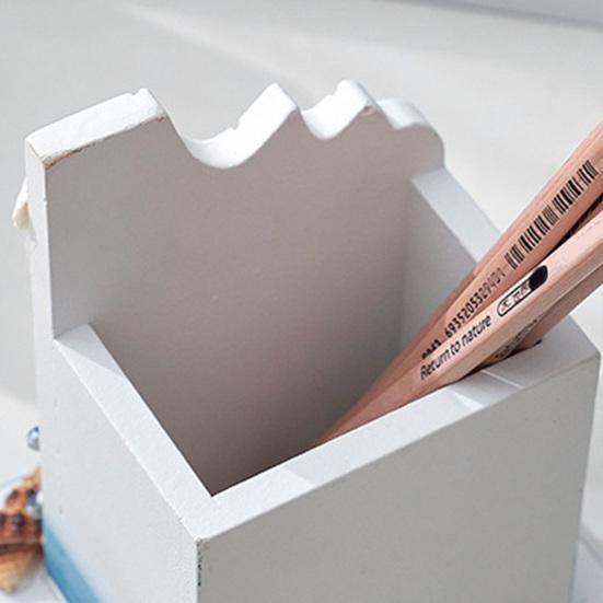 Nautical Wooden Pen Holder Handcrafted Mediterranean Theme Makeup Brush Organizer Ocean Beach Pencil Container for Home Office