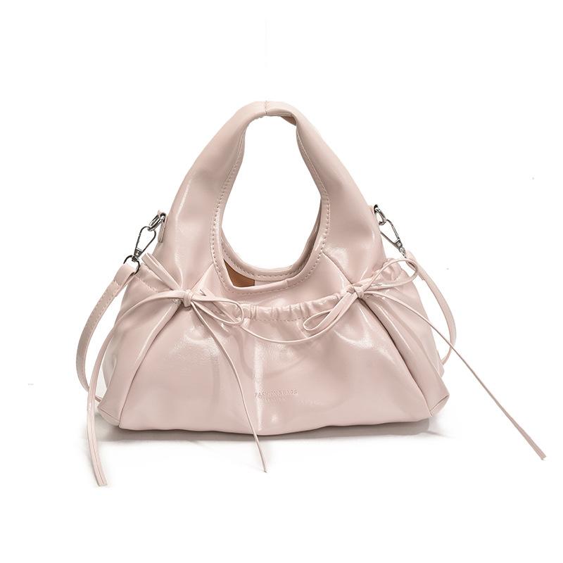 Korean Style Ballet Core Ruched Bow Bag For Women Fashi Shoulder Crossbody Bag Elegant Underarm Hobo Bag Niche Handbag