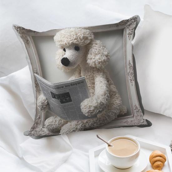 3D dierenkussenhoes met imitatieborduurwerk, hond en alpaca, met ritssluiting, sierkussenhoes voor thuis, landelijke stijl, bank, fauteuil of bed