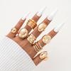 Vintage Chic Geometriskt Stenintarsia Ringset för Kvinnor Enkla Tjocka GuldFärgade Geometriska Ringar Vardagsbruk Fest Smycken Gåvor