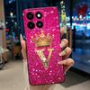 Cool Lucky A-Z Letter Phone Case For ZTE Blade A35/A55 Soft Silicone Black Case Shockproof Luxurious Glitter Crown Shell