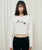 Mihebeu Rib Graphic Crop Long Sleeve White