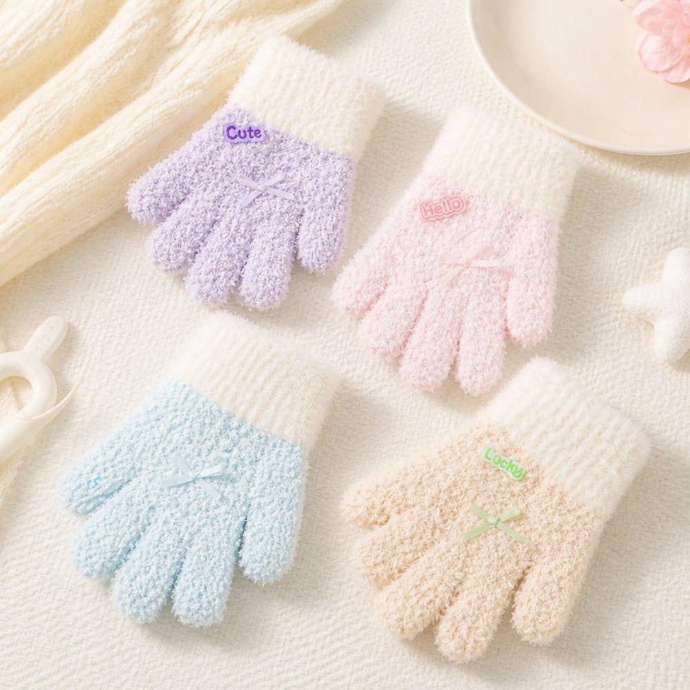 Warm Cuffs Children's Knit Gloves Knitted Full Finger Mittens for Young Children
