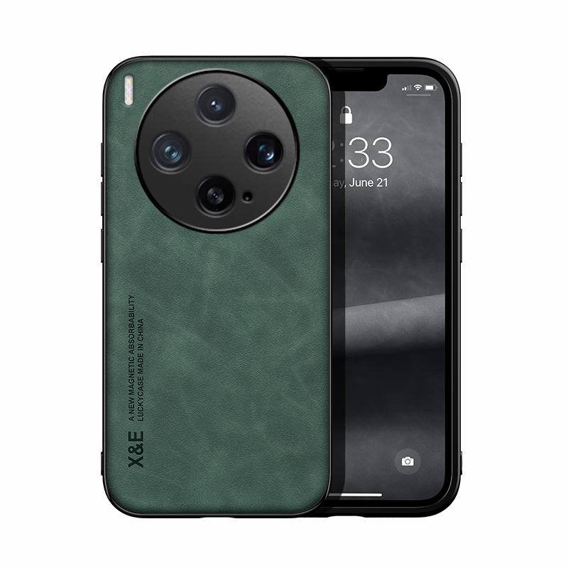 Für Vivo X300 und X300 Pro Hülle Eingebauter Magnet Dünnes Seidiges Handgefühl Leder Anti-Fingerabdruck Linse Vollschutz Hülle