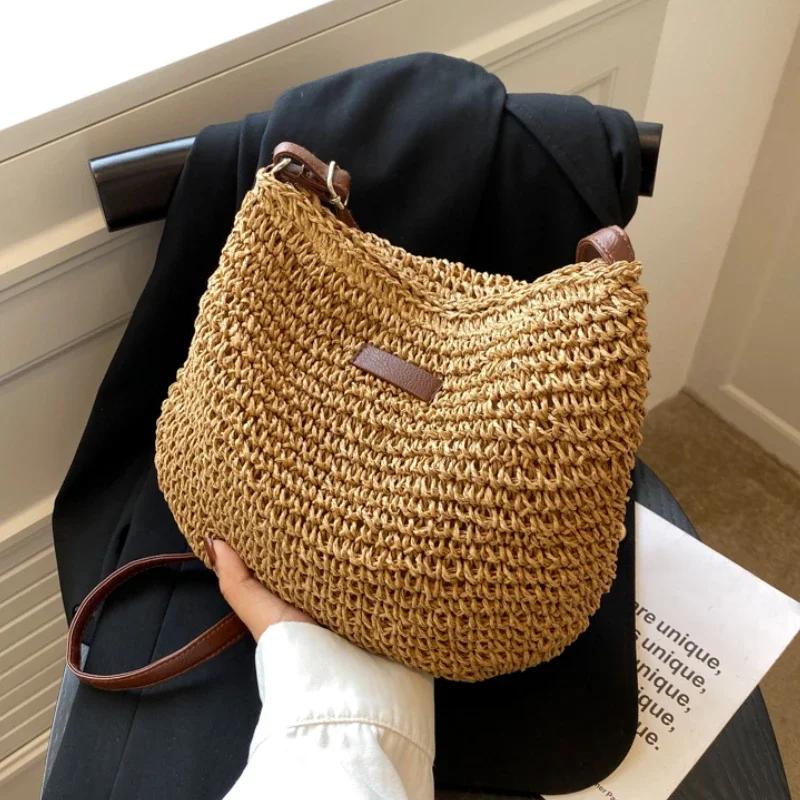 Designer Casual Summer Handmade Rattan Shoulder Bag Straw Knitted Purses and Handbags Ladies Handbag Crossbody Bags for Women