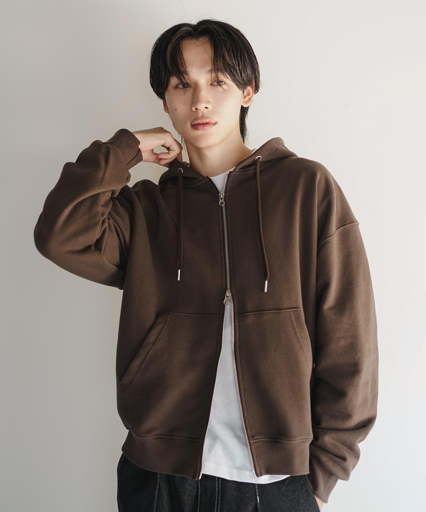 Jemut Day Cut Crop Oversized Zip-Up Hoodie Brown Kjhd2650
