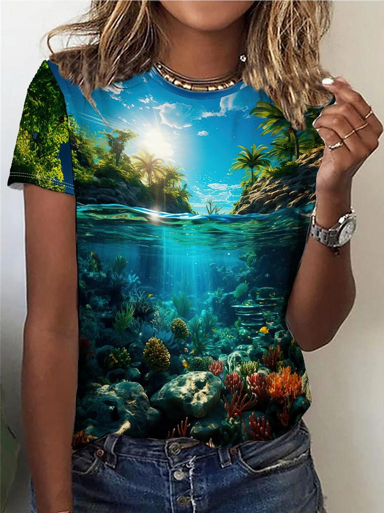 Summer Beautiful Scenery 3D Print T-shirts Women Streetwear Casual Fashion Y2k Short Sleeve T Shirt O-neck Tees Tops Clothing