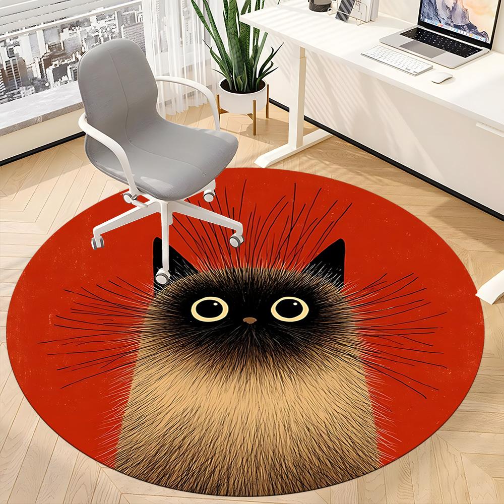 1PC Cat Whiskers Office Round Area Rug, Mat Suitable ForOffice, Under Office Chairs Bedroom Living Room Home Decor, Room Deco