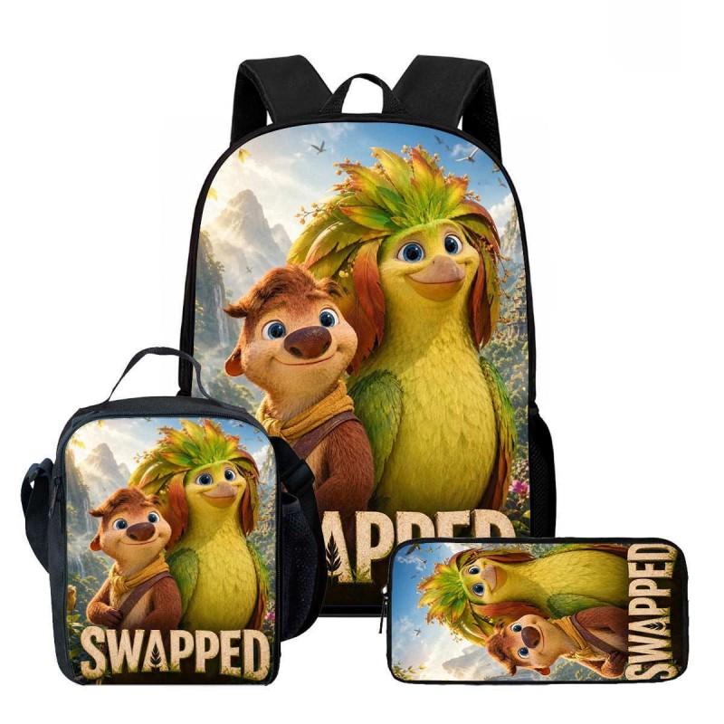 Kids Cartoon Backpack Lunch Bag Pencil Case 3-Piece Set With Fun Print Design School Use