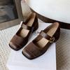 Female Green Velvet New Square Toe College Style Casual Pumps Fashion Shallow Buckle Shoes High Heel Shoes