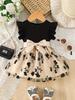 Cute Little Girls Flutter Sleeve Tulle Dress Ribbon Bow Princess Dress for Birthday Party and Summer Wear