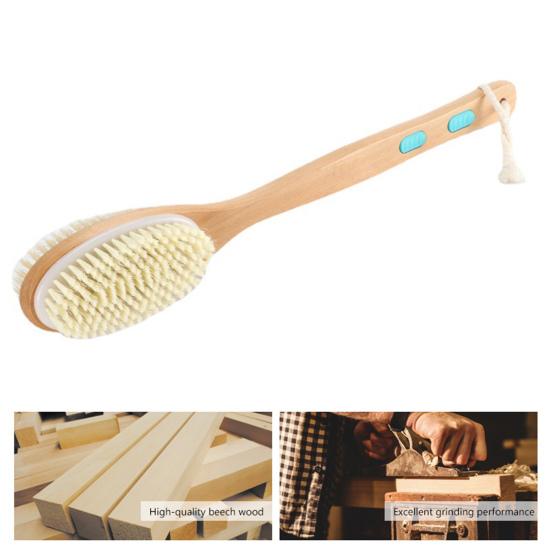 Dual-Sided Long Handle Shower Brush with Soft Stiff Natural Bristles Back Scrubber