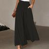 Women's Solid Color Trousers Elastic Belt Wide Leg High Waist Long Culottes